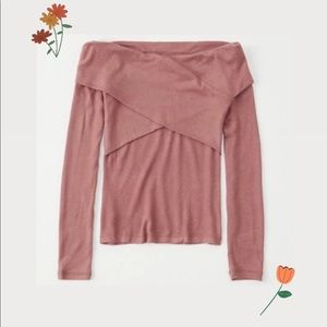 off the shoulder A&F Wrap Blouse in size XS; color: sunburnt orange/blush 💐